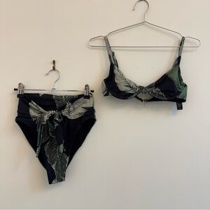 Beach Riot Black and Green Leaf Bikini Set